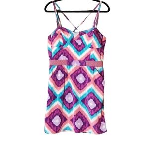 AEO aztec print blue white purple pink colorful spaghetti strap dress size 12